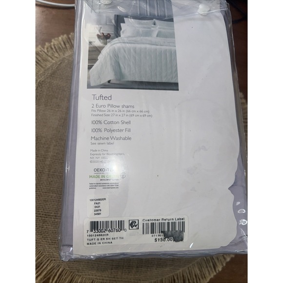 Sky 100% Cotton 2-Euro Tufted Lavender Pillow Shams 26x26 NWT $130 - Picture 5 of 8